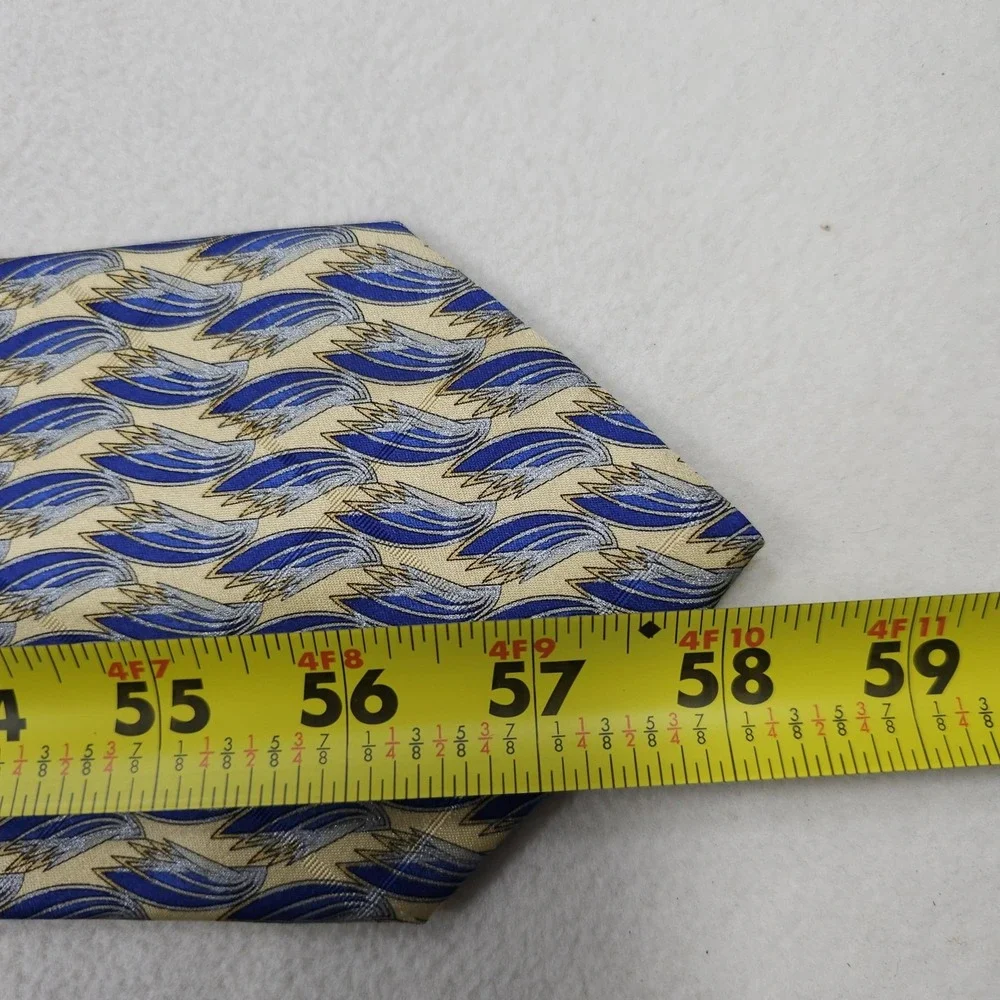 Valentino Cravatte Tie Mens Blue Beige Abstract Feather 100% Silk Italy Necktie